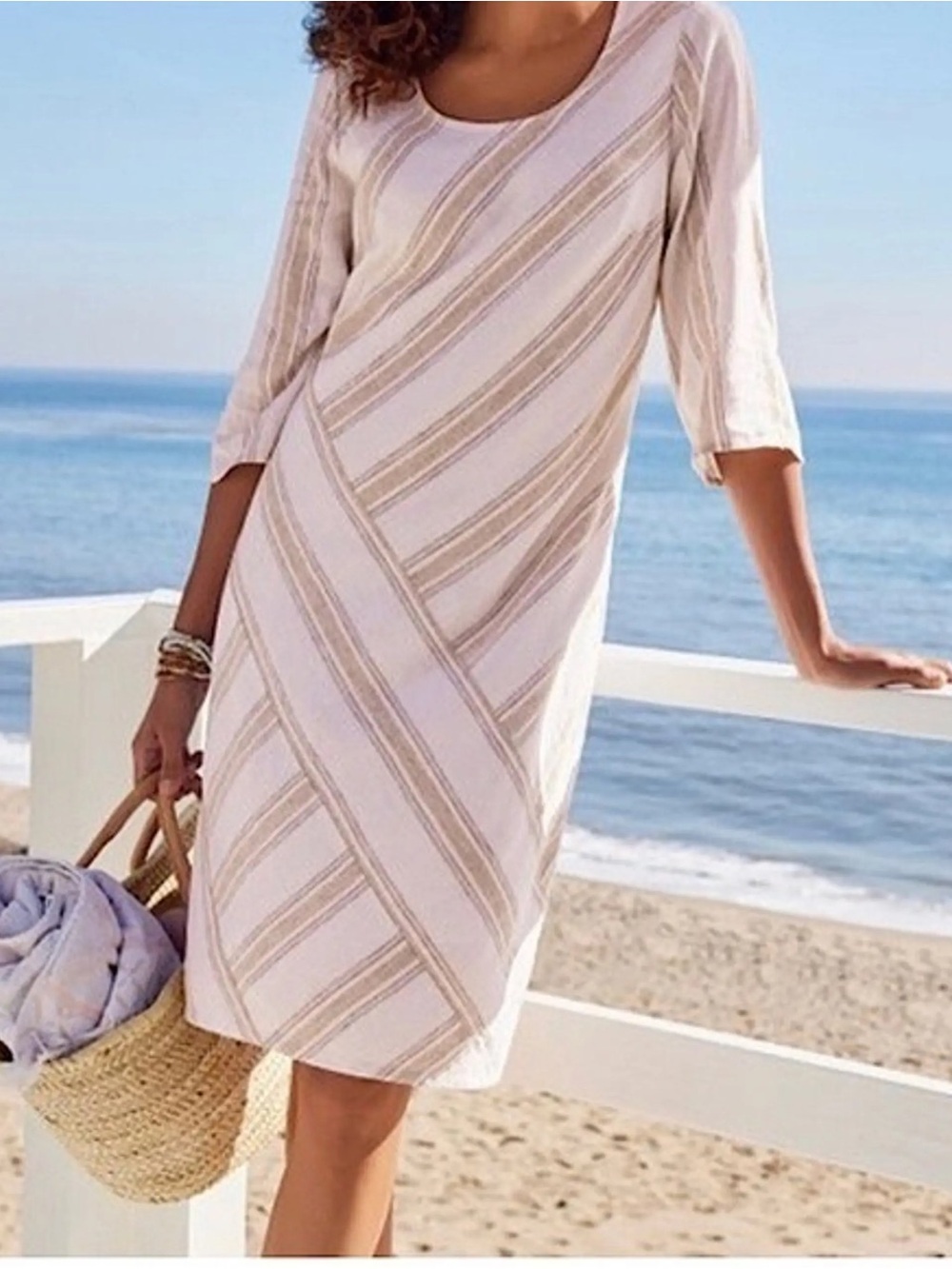 Soft Surroundings Equinox Linen Blend Striped Dress. Womens size small